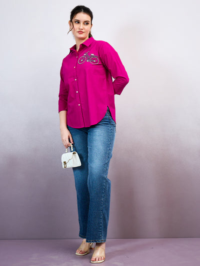 Shally Bhasin by Athena Women Standard Fit Solid Spread Collar Cotton Casual Shirt