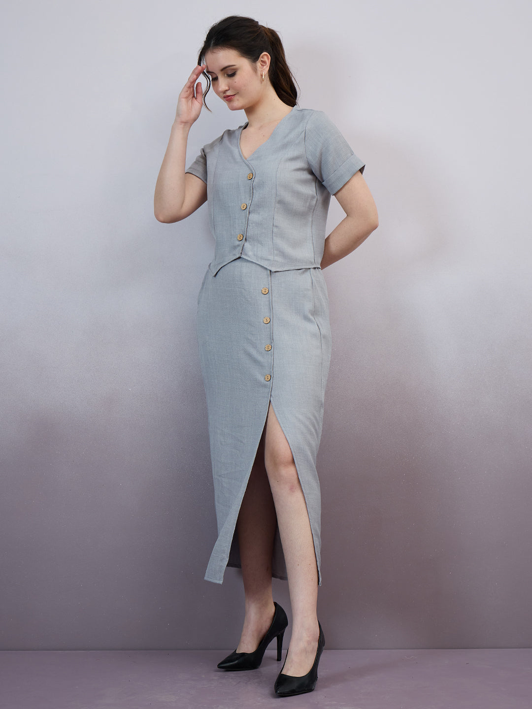 Athena Immutable V-Neck Linen Top With Skirt