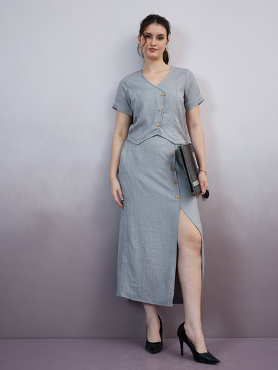 Athena Immutable V-Neck Linen Top With Skirt