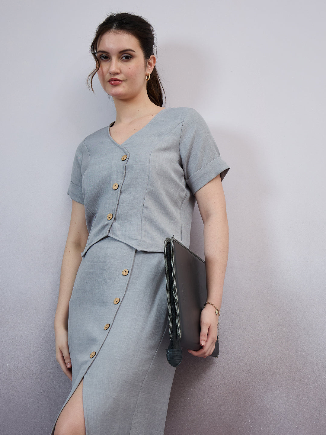 Athena Immutable V-Neck Linen Top With Skirt