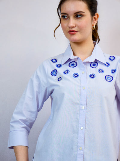 Shally Bhasin by Athena Spread Collar Embellished Standard Relaxed Fit Cotton Shirt