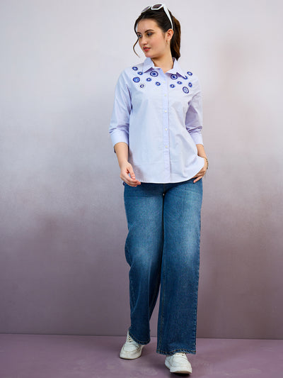 Shally Bhasin by Athena Spread Collar Embellished Standard Relaxed Fit Cotton Shirt