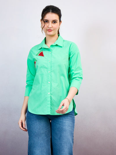 Shally Bhasin by Athena Standard Spread Collar Embroidered Relaxed Fit Cotton Shirt