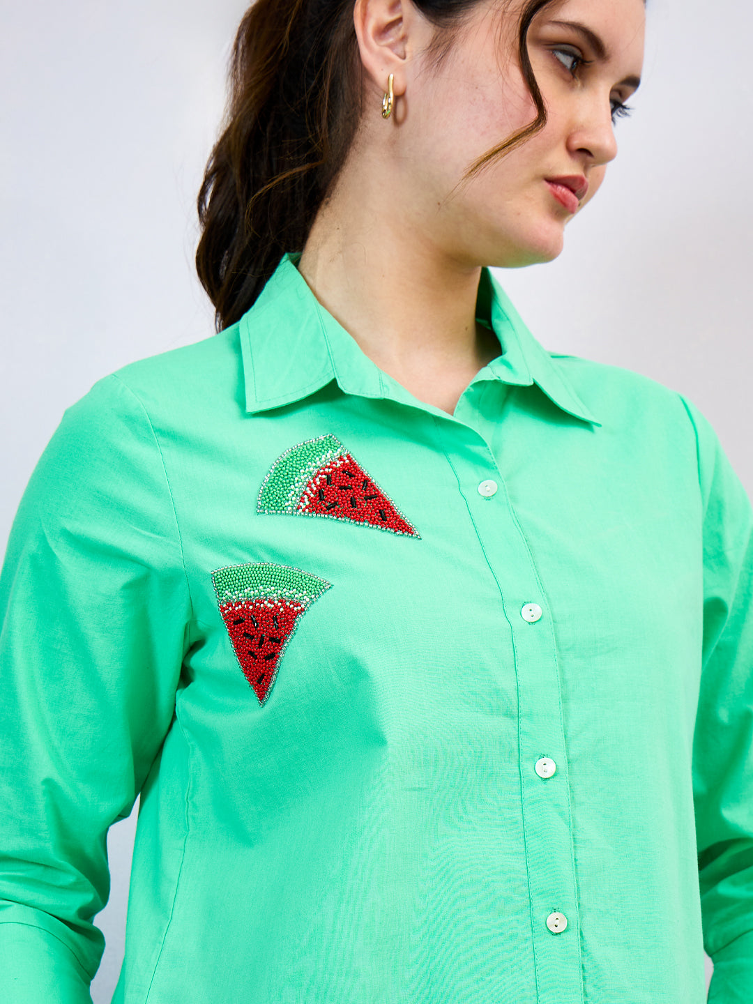 Shally Bhasin by Athena Standard Spread Collar Embroidered Relaxed Fit Cotton Shirt