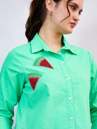 Shally Bhasin by Athena Standard Spread Collar Embroidered Relaxed Fit Cotton Shirt