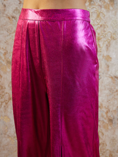Athena Women Fuchsia Smart Loose Fit Mid-Rise Non Iron Pleated Bootcut Trousers