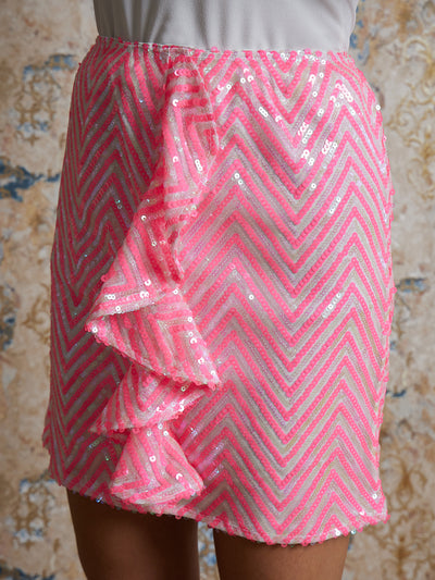 Athena Sequinned Ruffled-Overlay Net Straight Mini Skirt