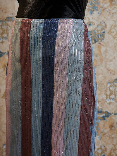 Athena Embellished Sequinned Net Above Knee Straight Skirt