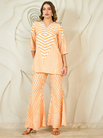 Athena Women Geometric Printed Satin Kurta with Sharara