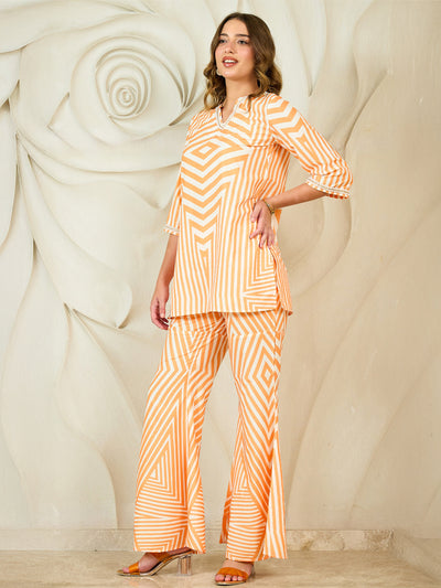 Athena Women Geometric Printed Satin Kurta with Sharara