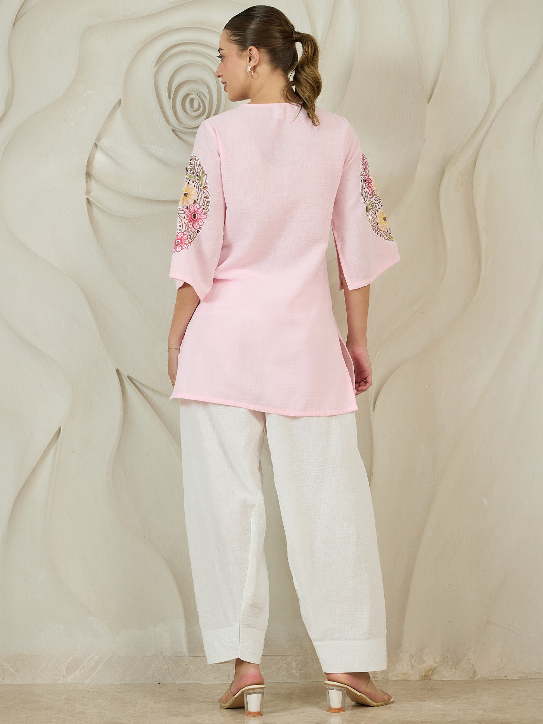 Athena Floral Embroidered Notch Neck Patchwork Pure Cotton Kurta With Salwar