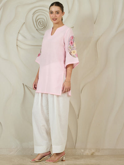 Athena Floral Embroidered Notch Neck Patchwork Pure Cotton Kurta With Salwar