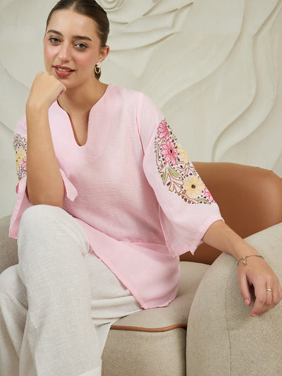 Athena Floral Embroidered Notch Neck Patchwork Pure Cotton Kurta With Salwar