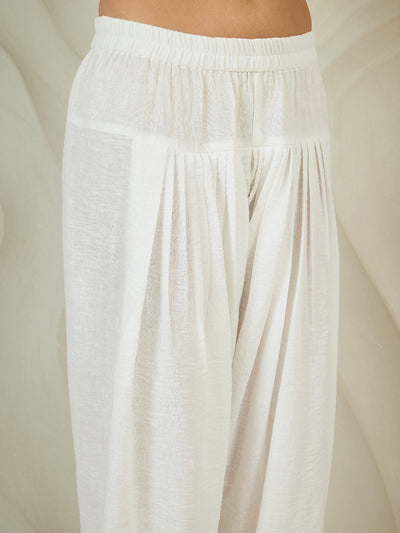 Athena Floral Embroidered Notch Neck Patchwork Pure Cotton Kurta With Salwar