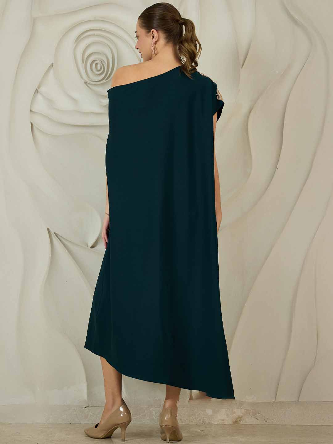 Shally Bhasin by Athena Embellished One-Shoulder Kaftan Maxi Dress