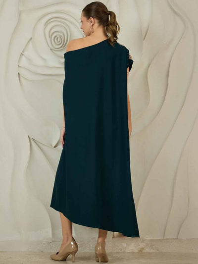 Shally Bhasin by Athena Embellished One-Shoulder Kaftan Maxi Dress