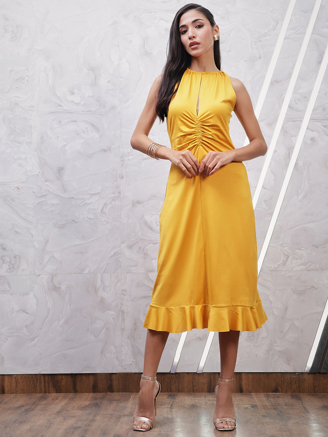 green emerald velvet dress Athena Puff Sleeve Velvet Cut-Outs Fit & Flare Midi Party Dress