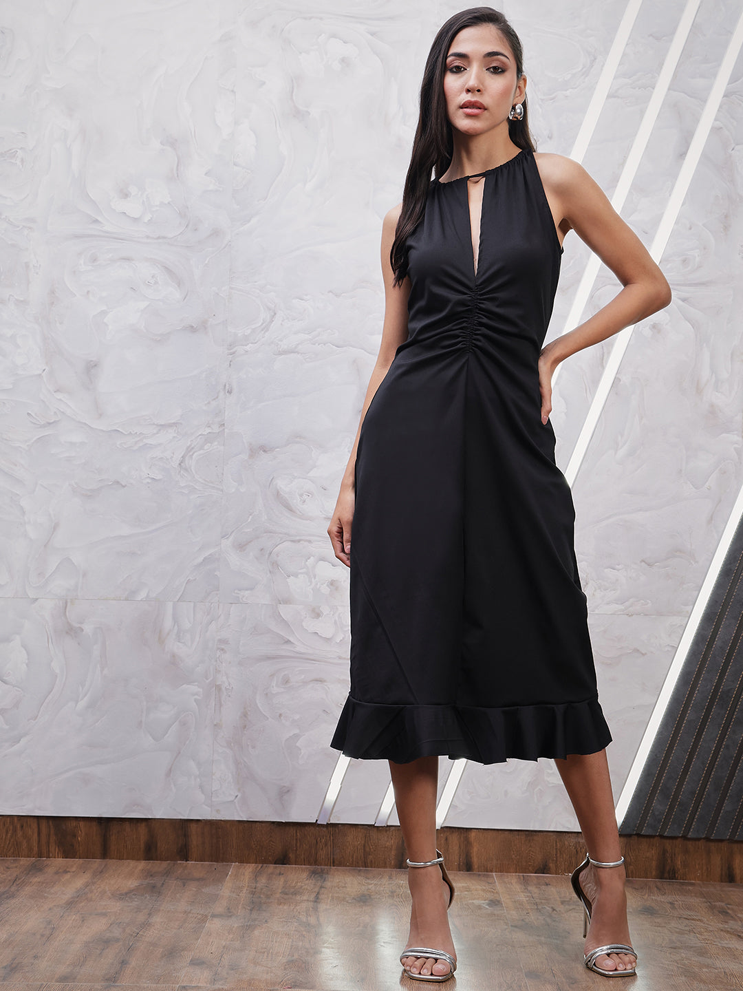 Athena Keyhole Neck A-Line Midi Dress