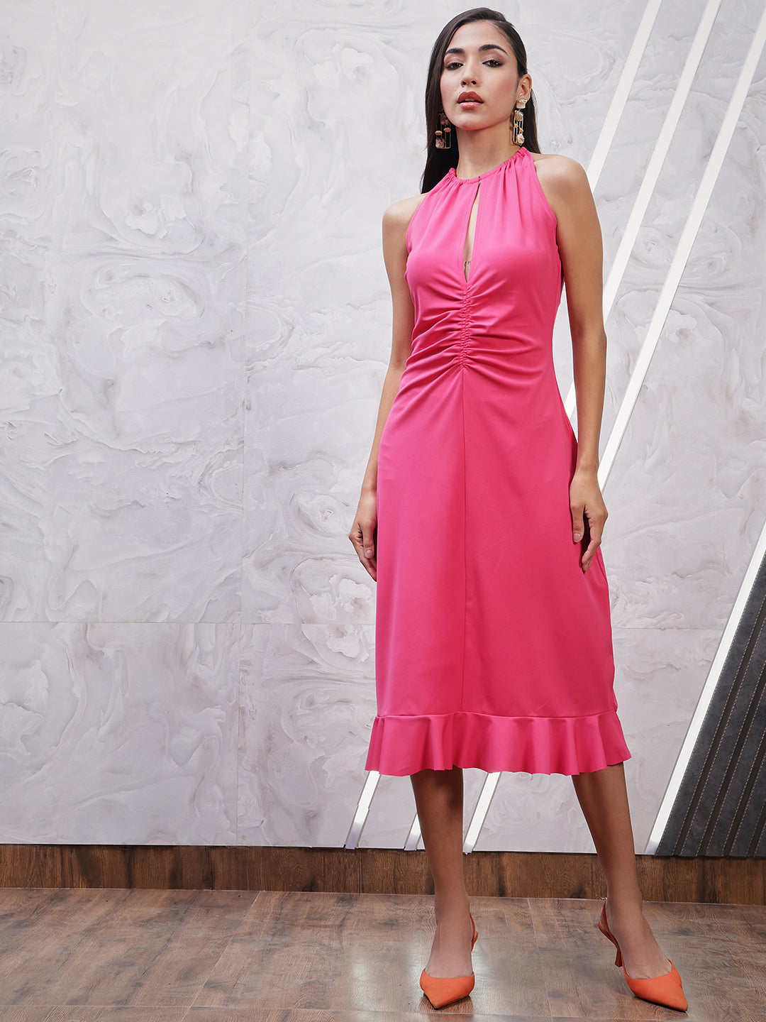 Athena Halter Neck Opaque Fuchsia A-Line Dress