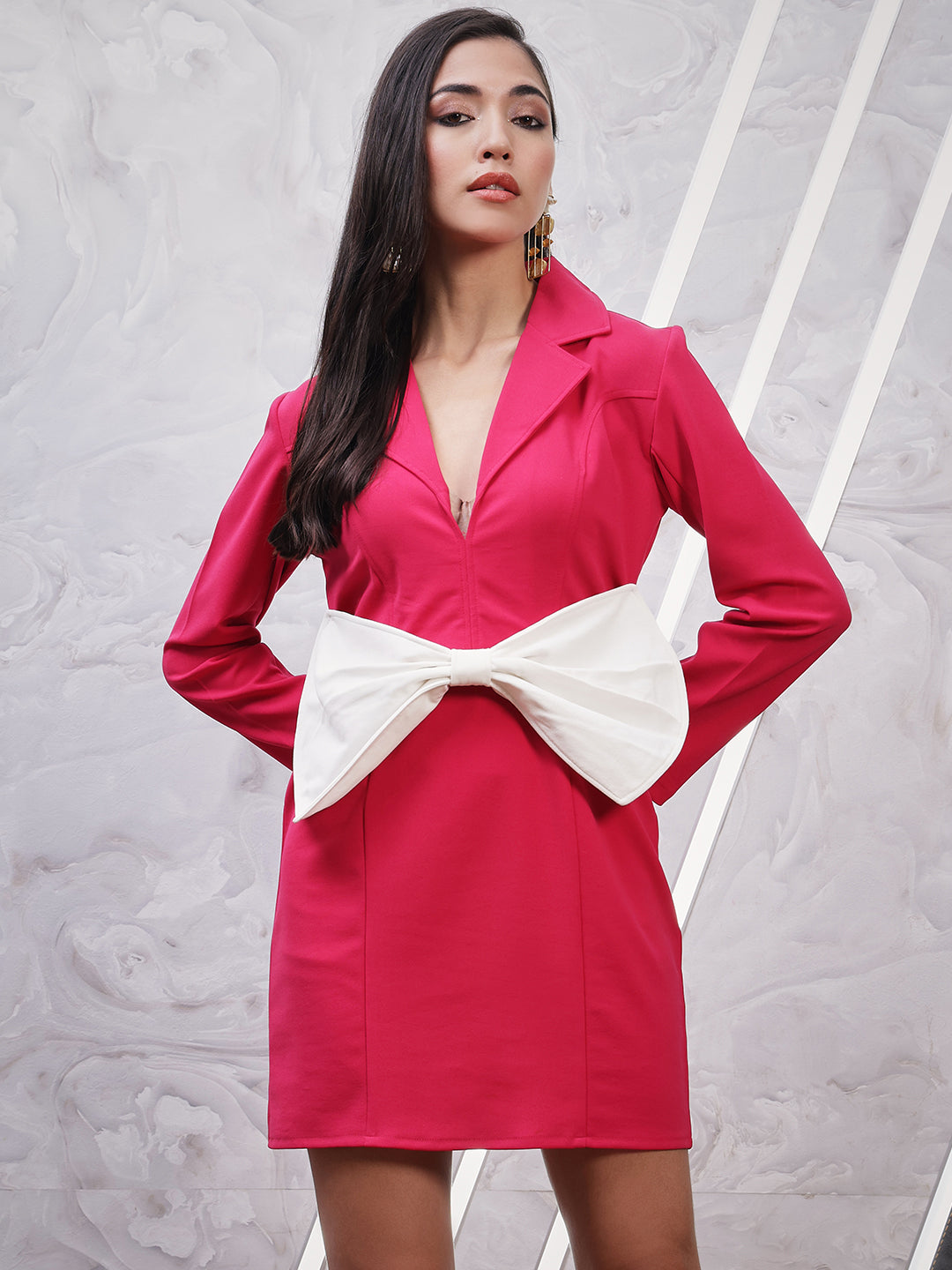 Athena Shirt Collar Opaque Fuchsia Bow dress