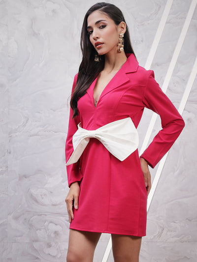 Athena Shirt Collar Opaque Fuchsia Bow dress