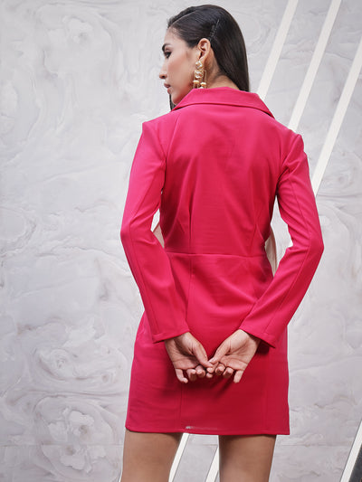 Athena Shirt Collar Opaque Fuchsia Bow dress