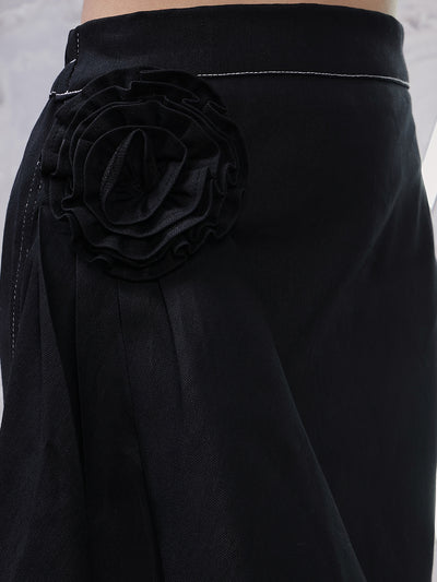 Athena Black Corsage Denim Mini Skirt