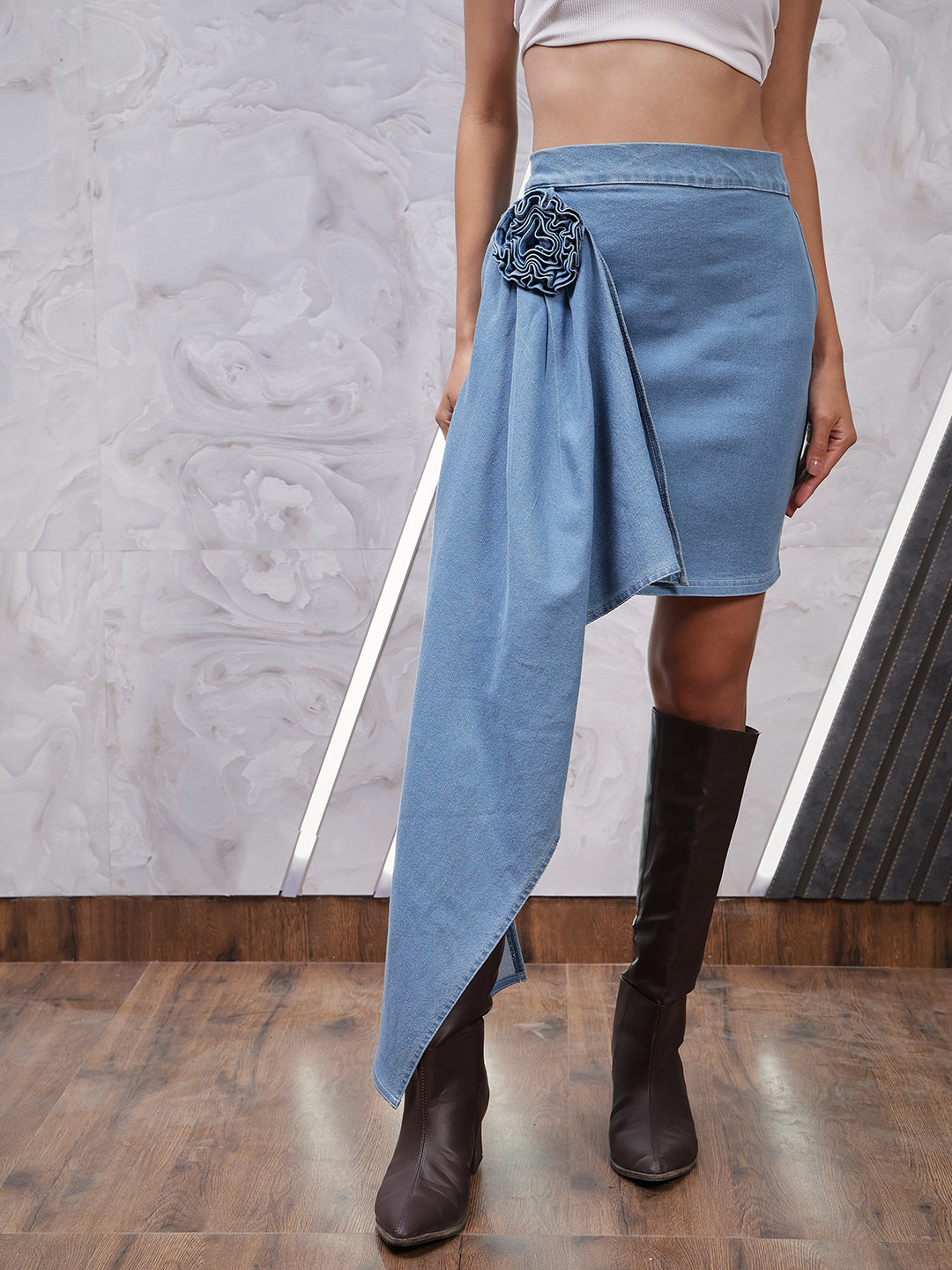 Athena Denim Corsage Asymmetric Skirt