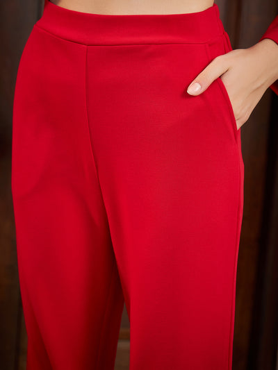 Athena red scalloped blazer co-ord set with trouser - Athena Lifestyle