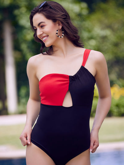 Athena Black & Red Colourblocked Padded Swim Bodysuit - Athena Lifestyle