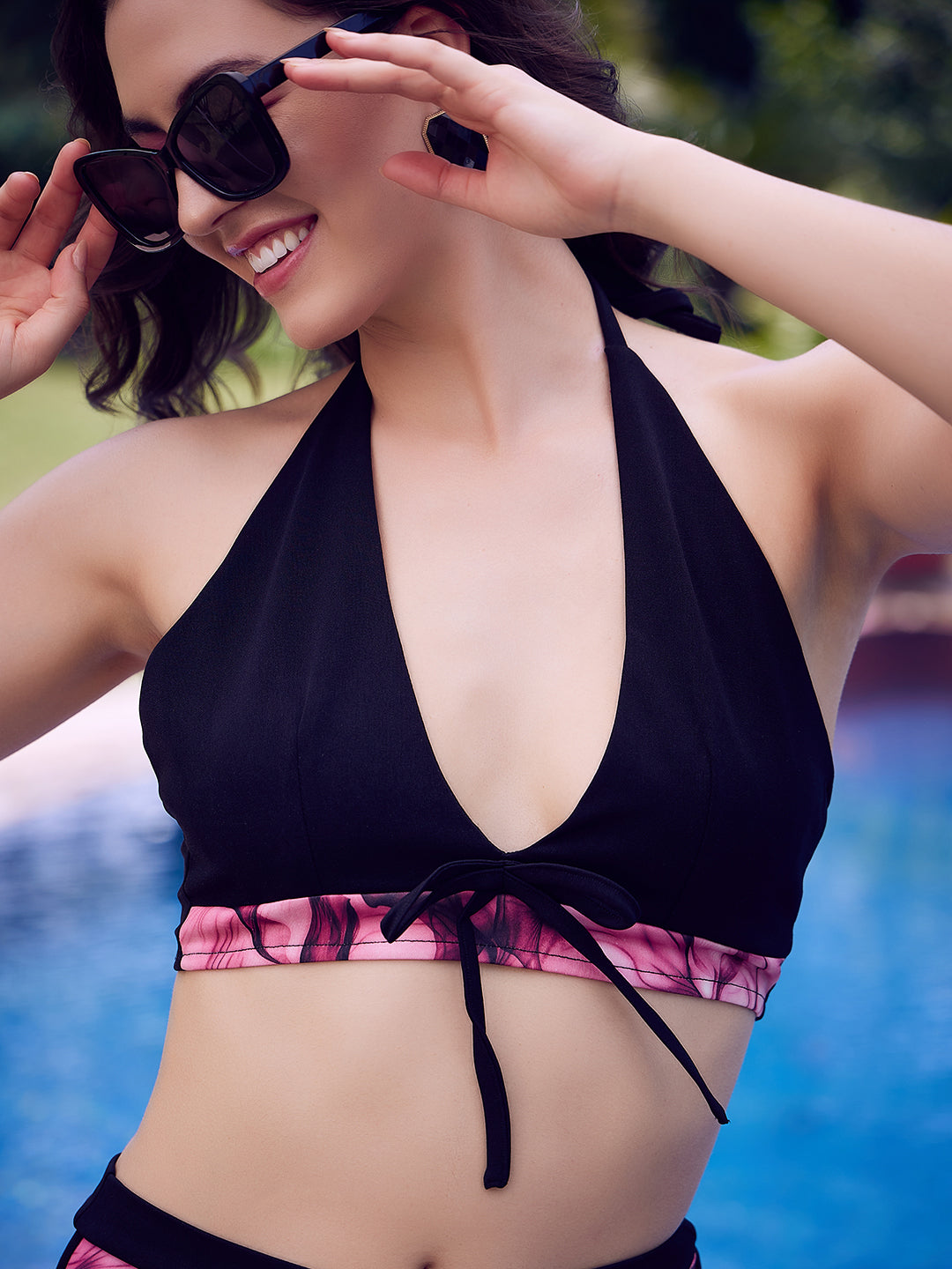 Athena Pink And Black Tie And Dye Printed Padded Swim Bikini Set - Athena Lifestyle
