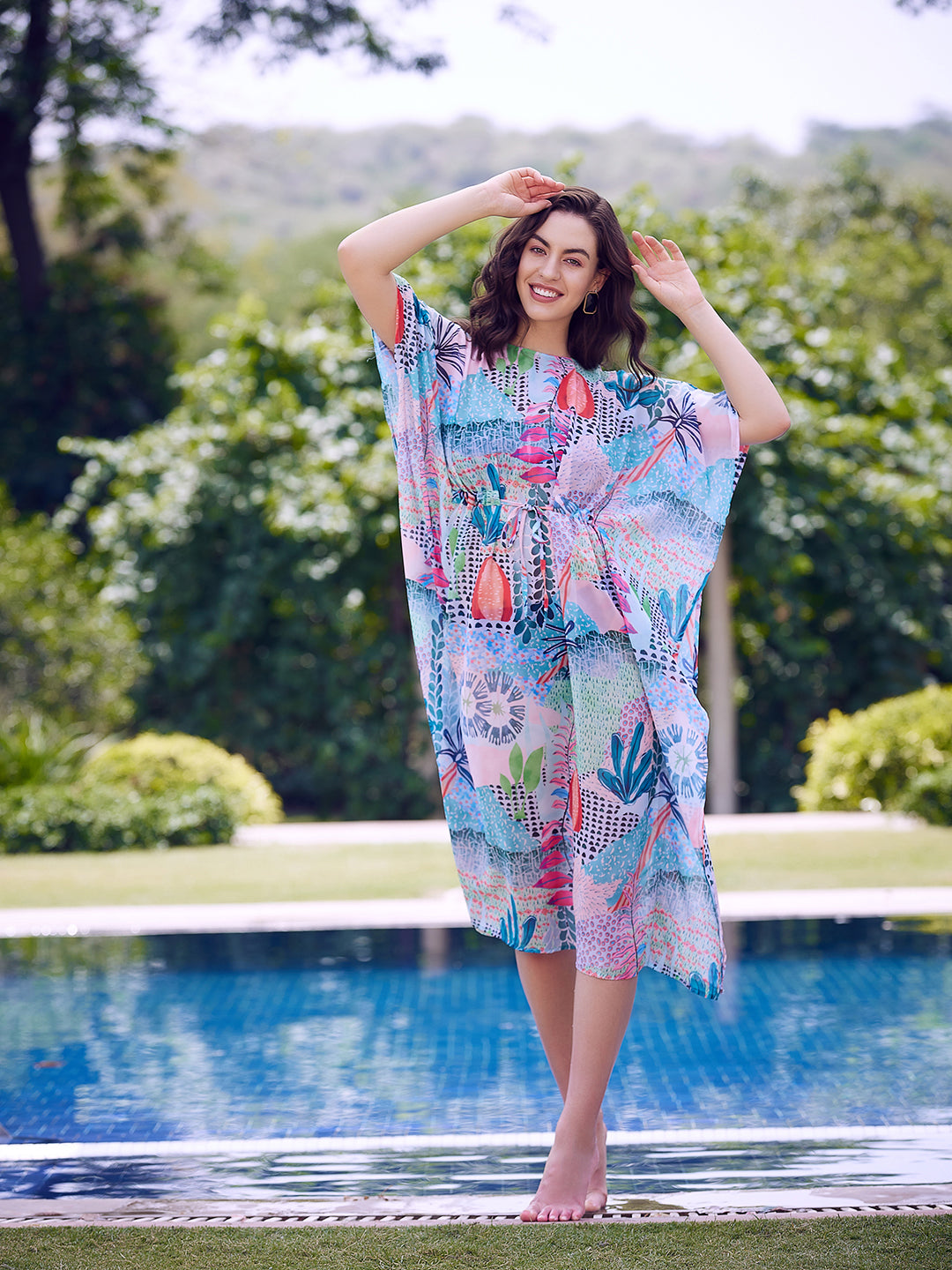 Athena Green Tropical Print Kaftan - Athena Lifestyle