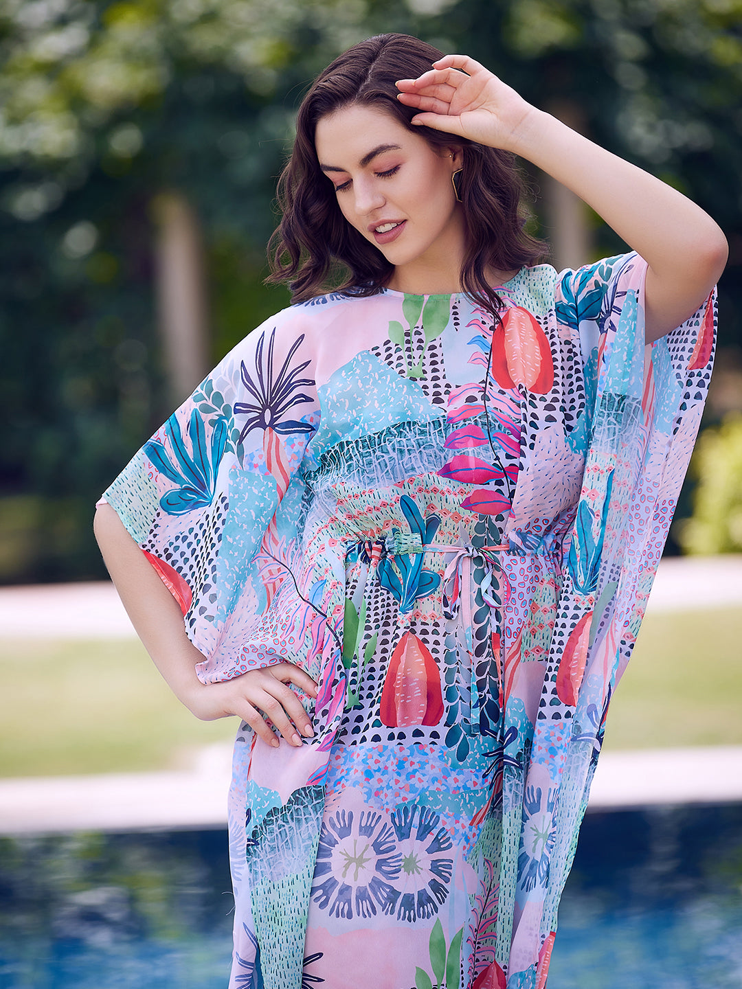 Athena Green Tropical Print Kaftan - Athena Lifestyle