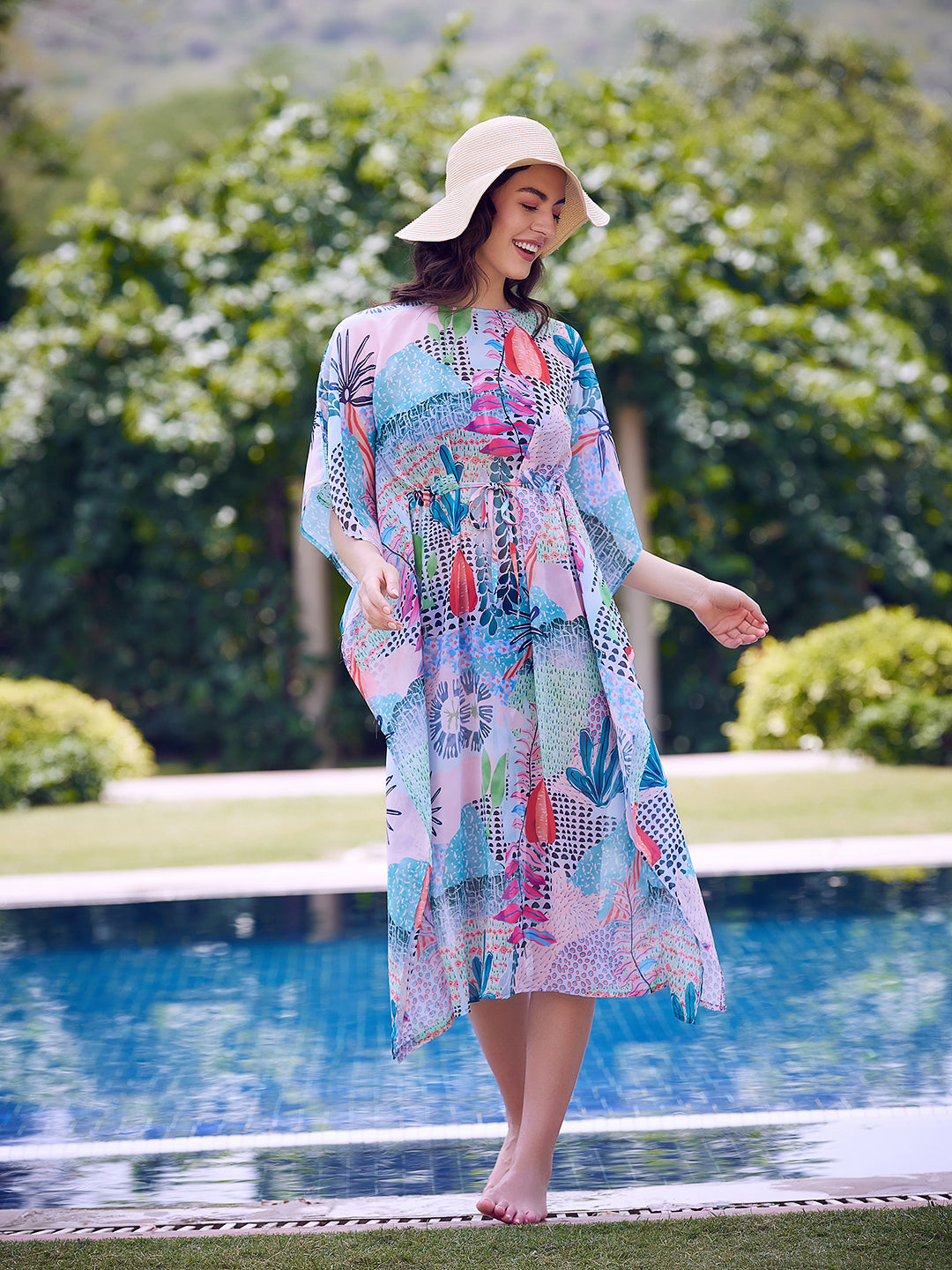 Athena Green Tropical Print Kaftan