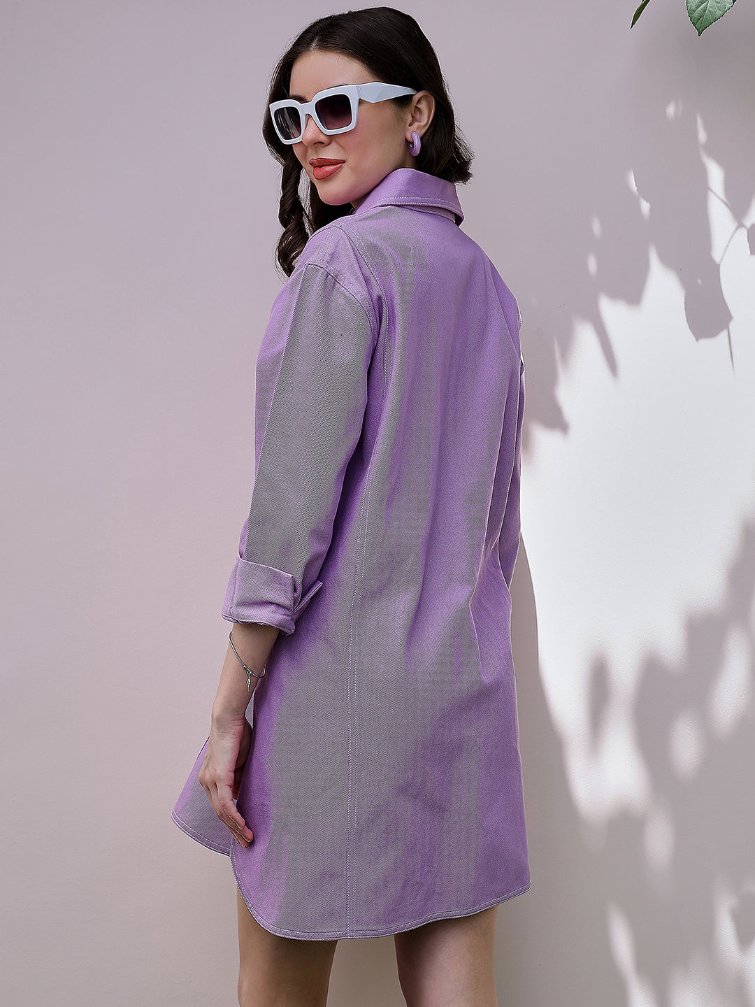 Athena Lavender Cuffed Sleeves Oversized Denim Shirt Dress