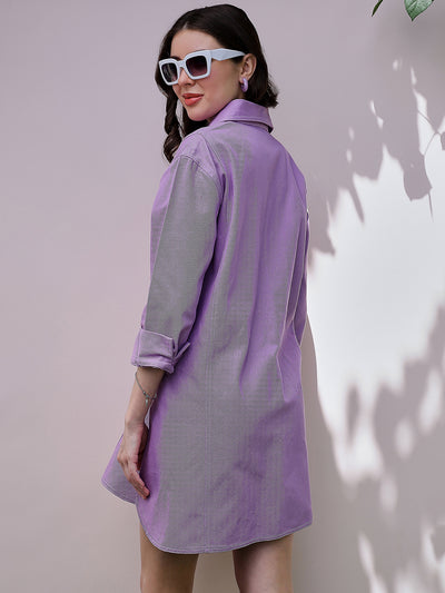 Athena Lavender Cuffed Sleeves Oversized Denim Shirt Dress