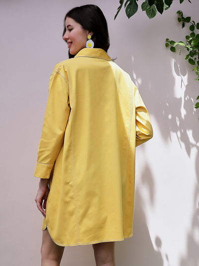 Athena Yellow Cuffed Sleeves Oversized Denim Shirt Dress