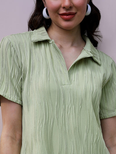 Athena Green Self Design Short Sleeves Shirt Midi Dress