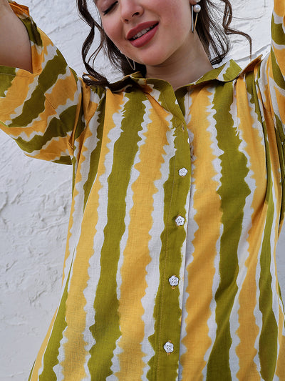 Boho By Athena Abstract Printed Cotton Shirt Casual Dress