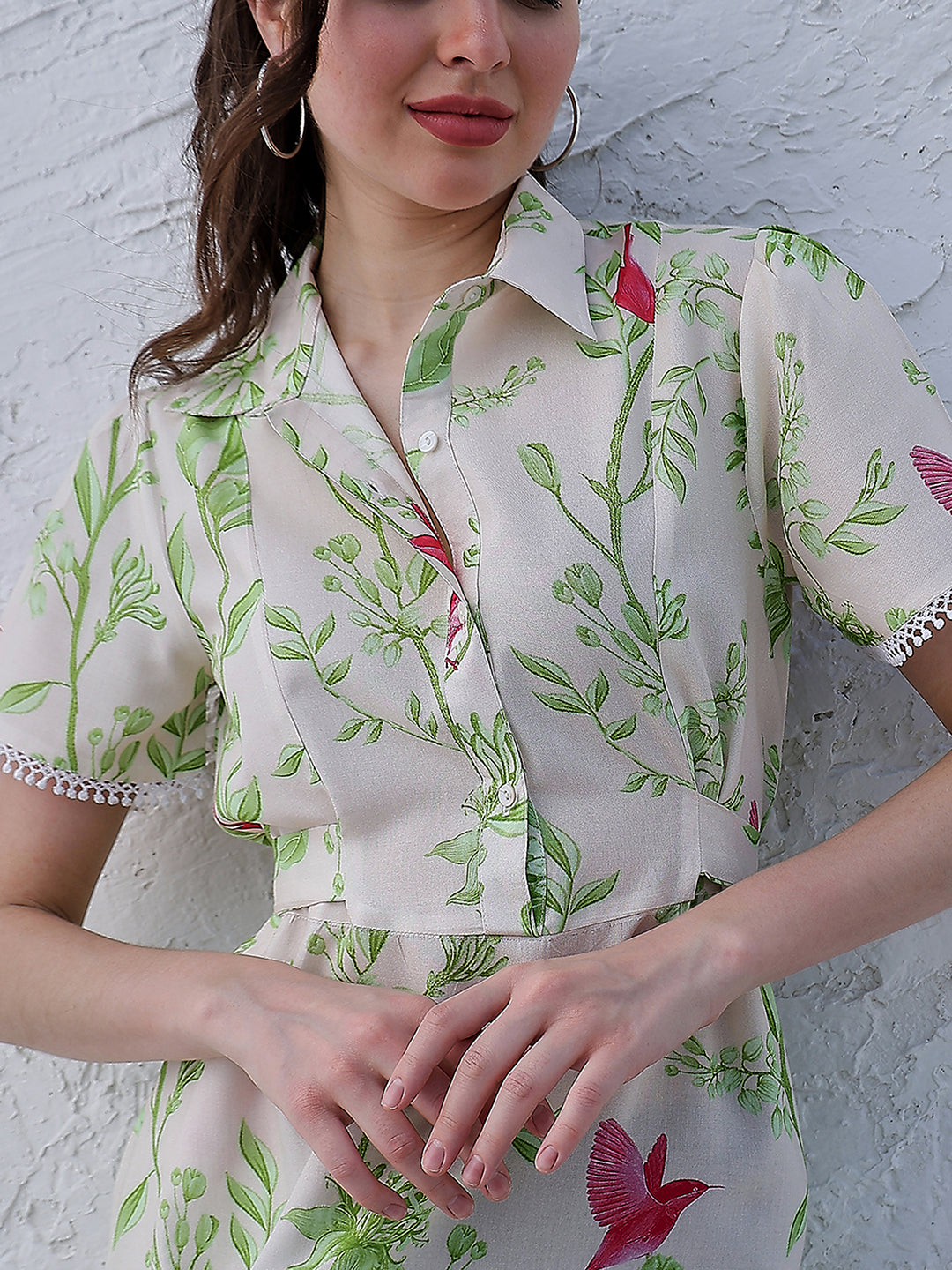 Boho By Athena Floral Print Cotton Shirt Collar Shirt Midi Casual Dress