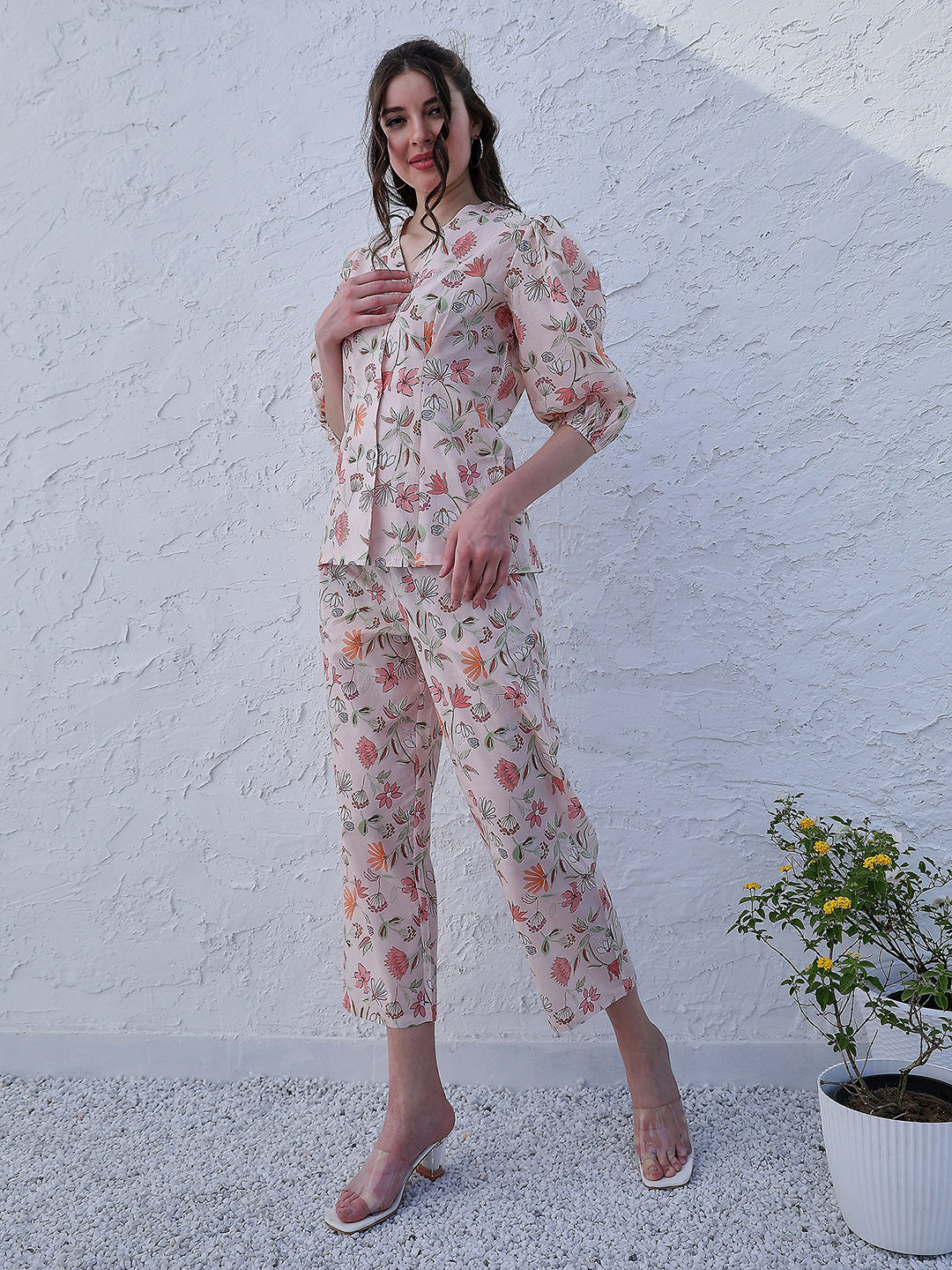 Boho By Athena Floral-Printed Button-Down Top With Trousers Co-Ords