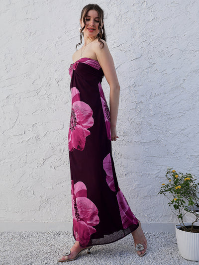 Athena Purple Floral Printed Strapless Maxi Dress