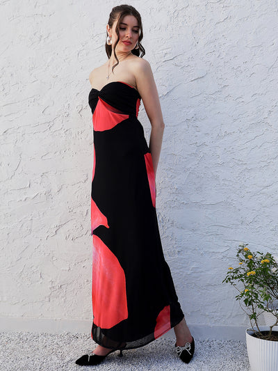 Athena Black Abstract Printed Strapless Maxi Dress