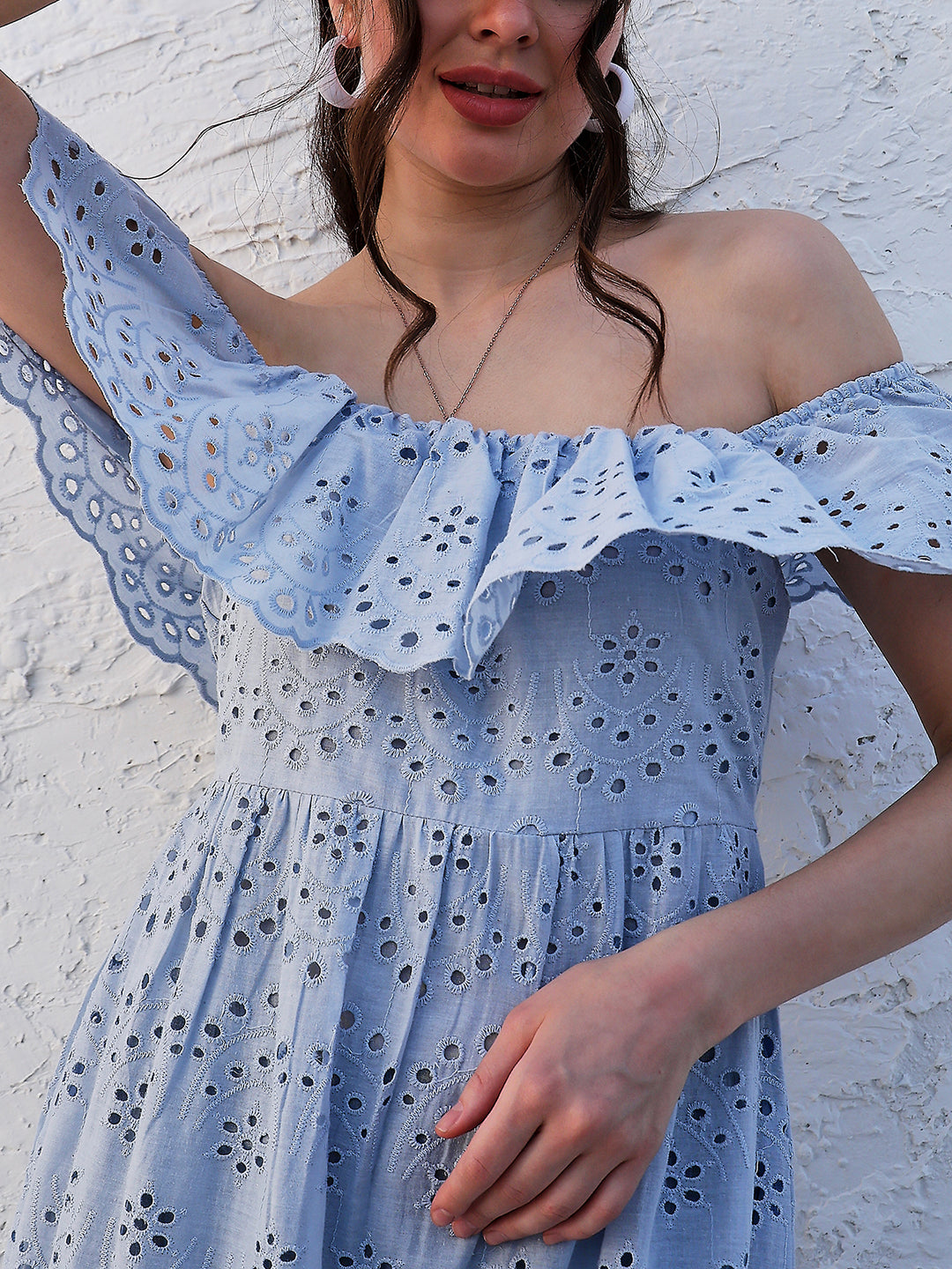 Athena Blue Off-Shoulder Flutter Sleeves Cotton Fit and Flare Dress –  athenalifestyle.com