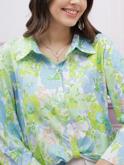 Athena Immutable Floral Printed Long Sleeves Twisted Crepe Shirt Style Top