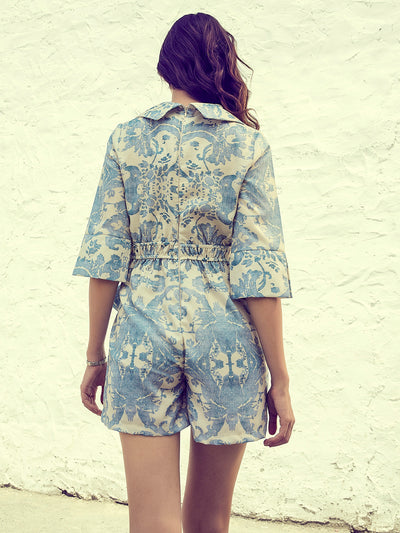 Athena Blue & White Linen Printed Jumpsuit - Athena Lifestyle