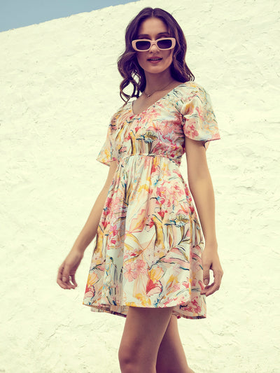 Athena Floral Print Off-Shoulder Flutter Sleeve Crepe Fit & Flare Dress - Athena Lifestyle