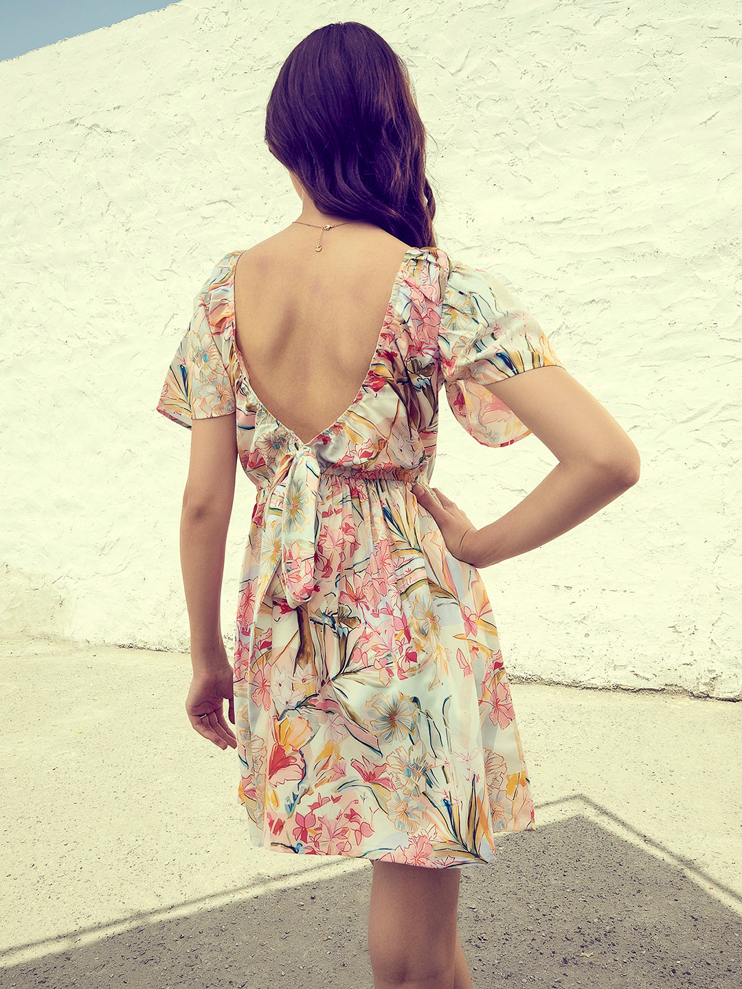 Athena Floral Print Off-Shoulder Flutter Sleeve Crepe Fit & Flare Dress - Athena Lifestyle