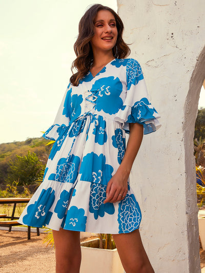 Athena Floral Print Bell Sleeve A-Line Dress - Athena Lifestyle