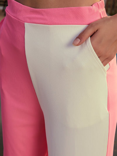 Athena light pink and white colour blocked co-ord set with trouser - Athena Lifestyle